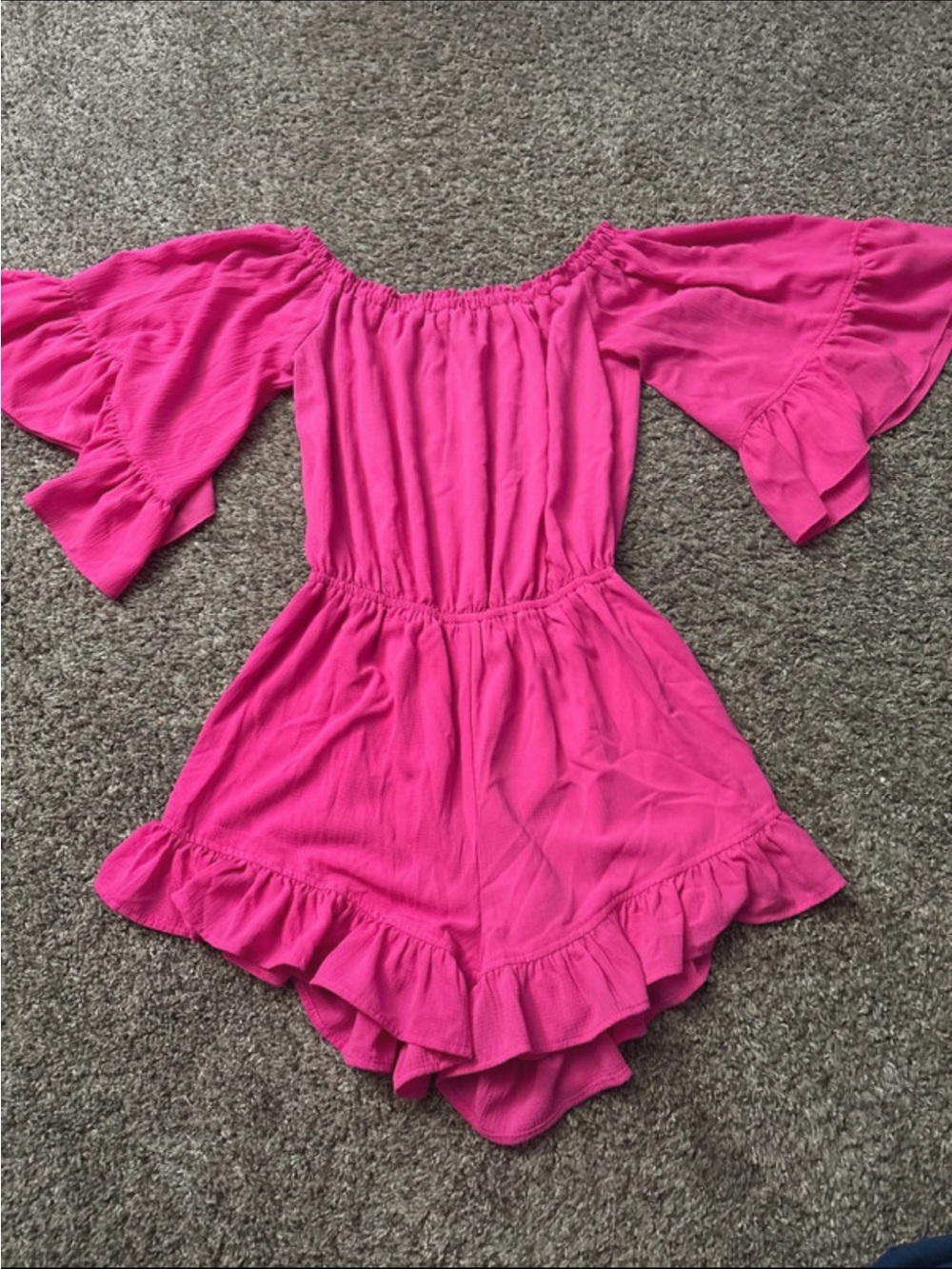Pink Off-Shoulder Ruffle Romper